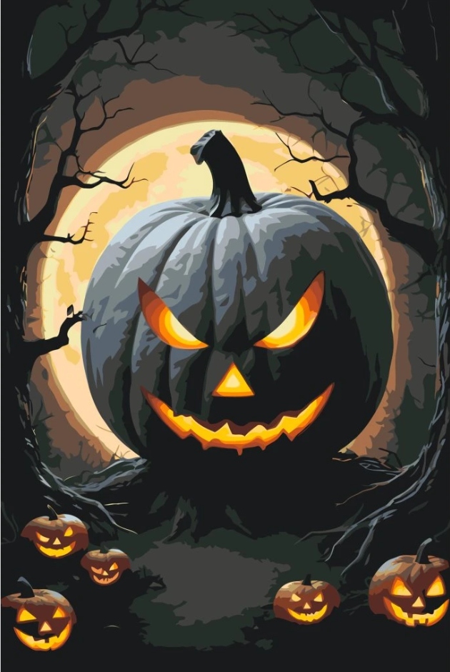 Diamantová výšivka Halloween Dýně Strašidelný les Diamanty Čtvercové 40x60 cm