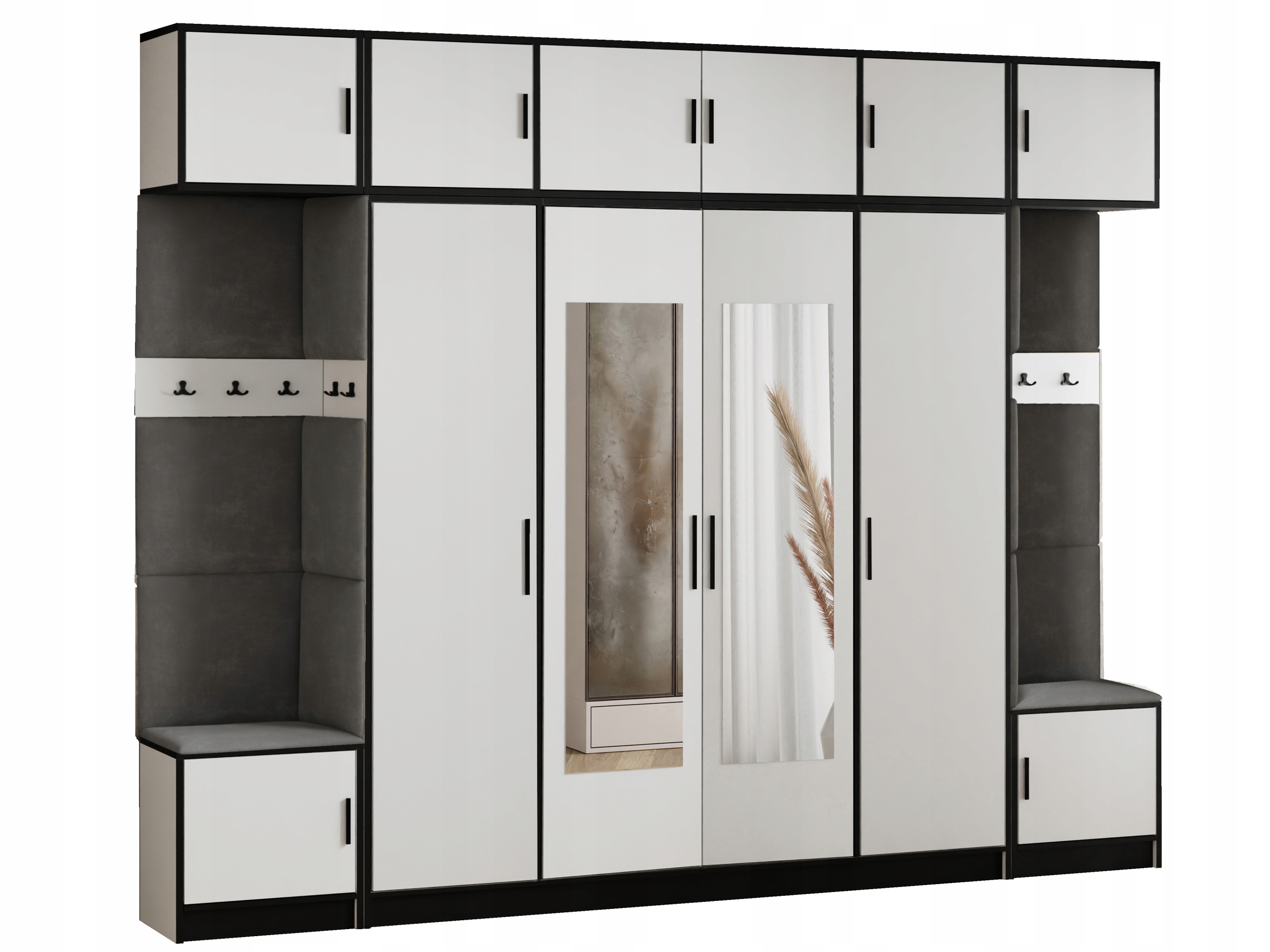 Šatní skříň s nástavcem Dior 17 bílá šedý sedák z tkaniny