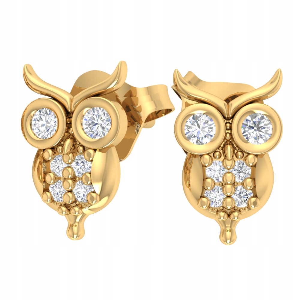 Złote Kolczyki Sówki Sowy Z Cyrkoniami Wkrętki 333