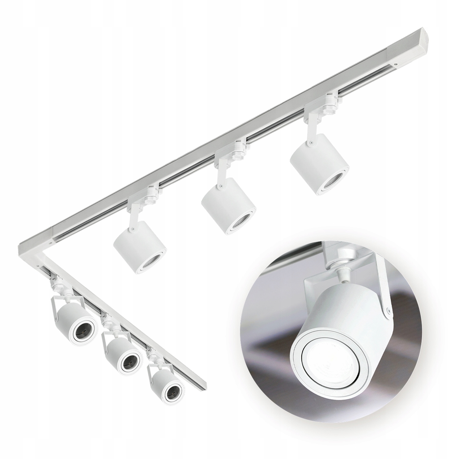 3-fázový kolejnicový set 6x Svítidlo GU10 kolejnice 1m+2m spojka L Bílá