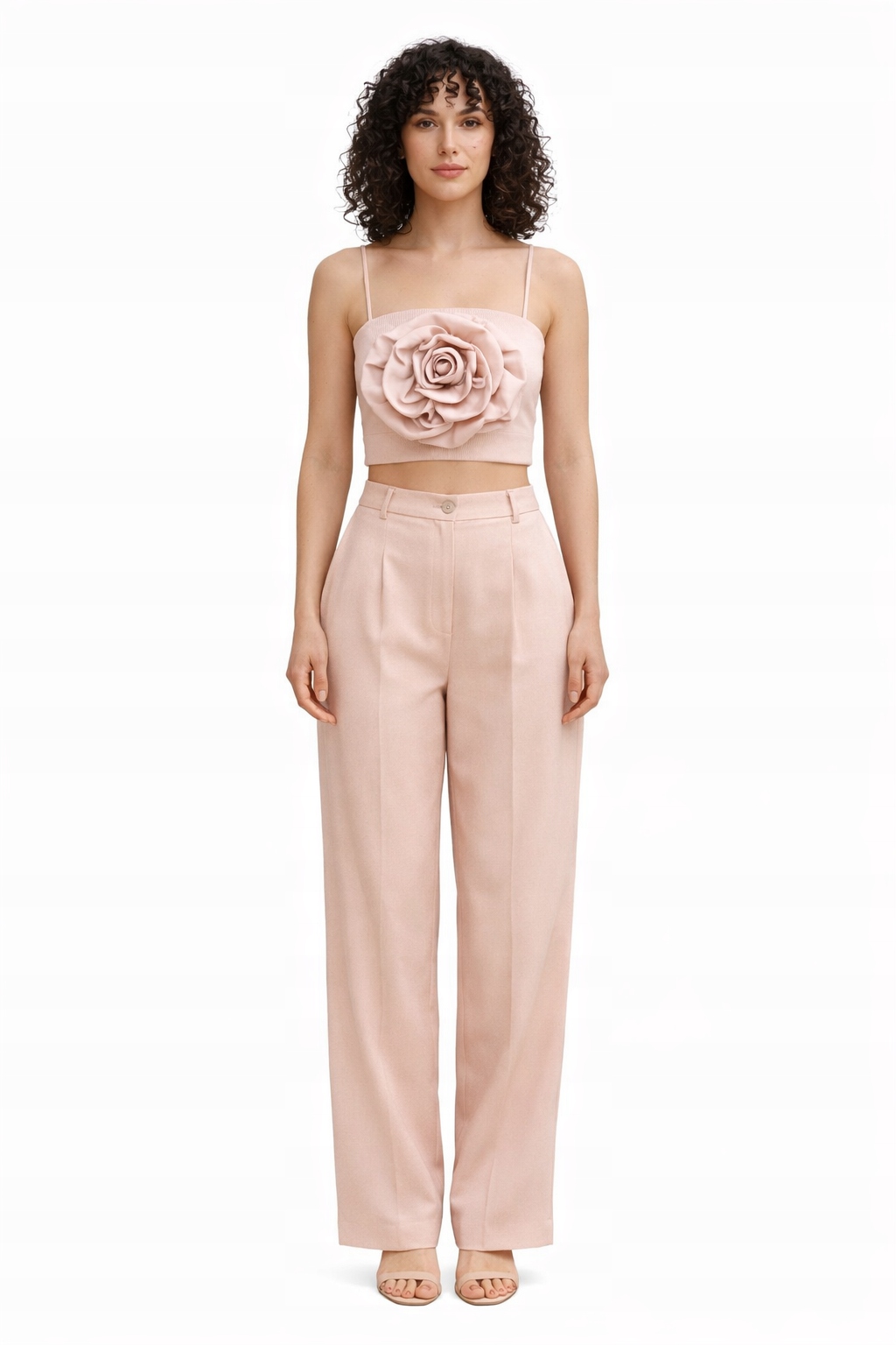 Elegantní Kalhoty V Béžové Barvě S Vysokým Pasem I4A