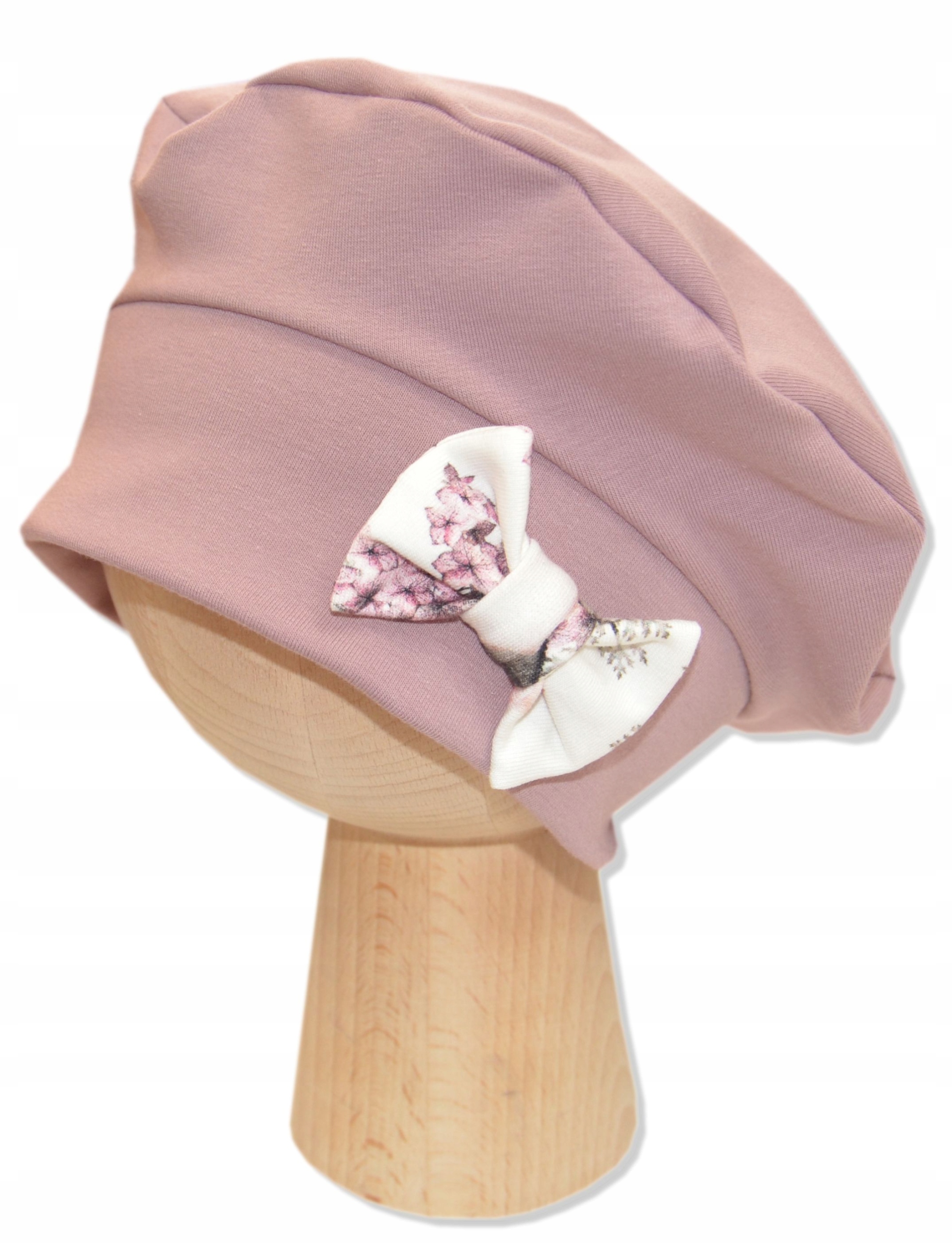 

Beret z dresówki z kokardą 48-52cm róż indyjski