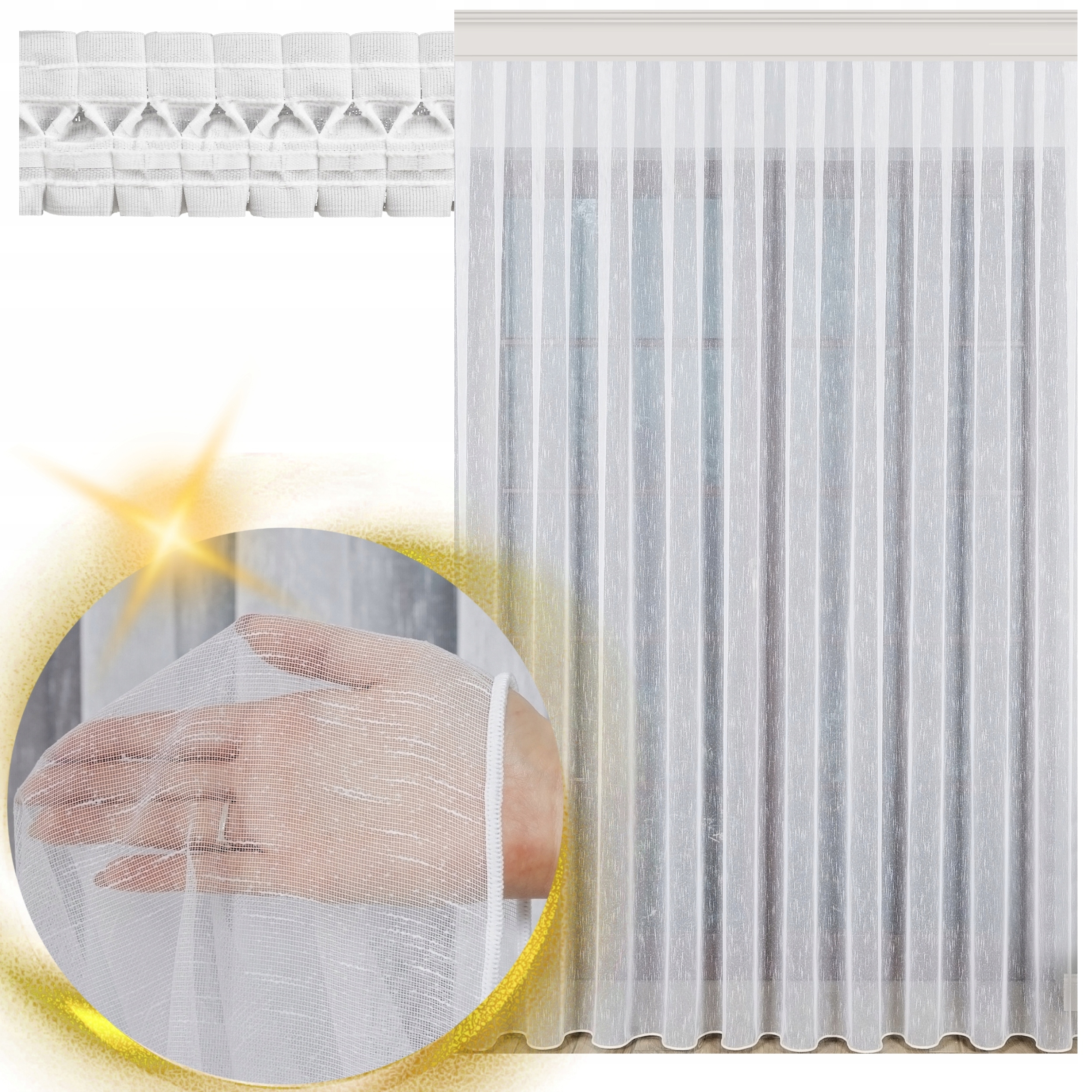 Hotová Záclona Bílá Jemný Déšť Na Pásku S Olovnicí Do Obývacího Pokoje 800 x 240 cm