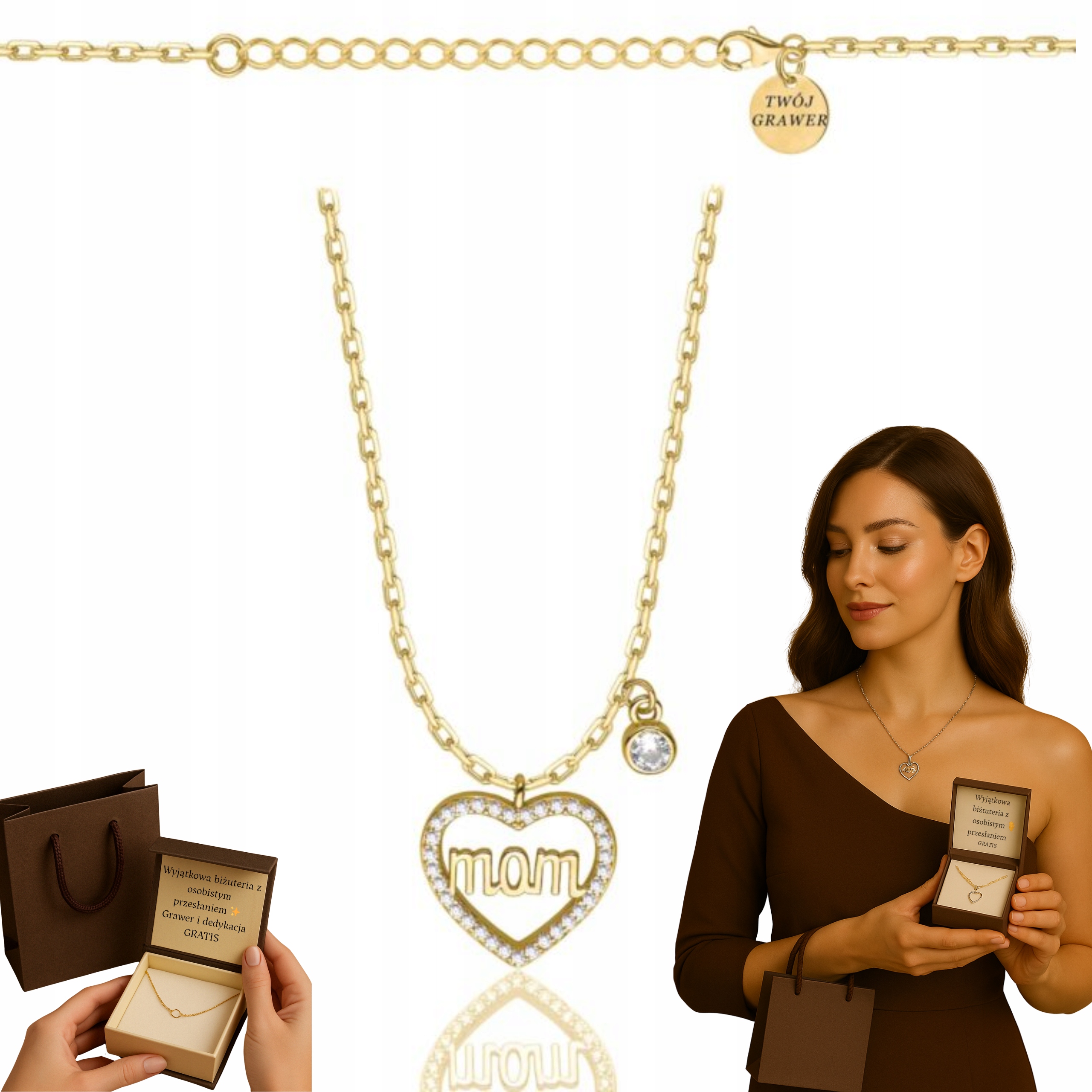 Dámský Řetízek ke Svátek Matek se srdíčkem Zirkony par. 585 925 Gravírování