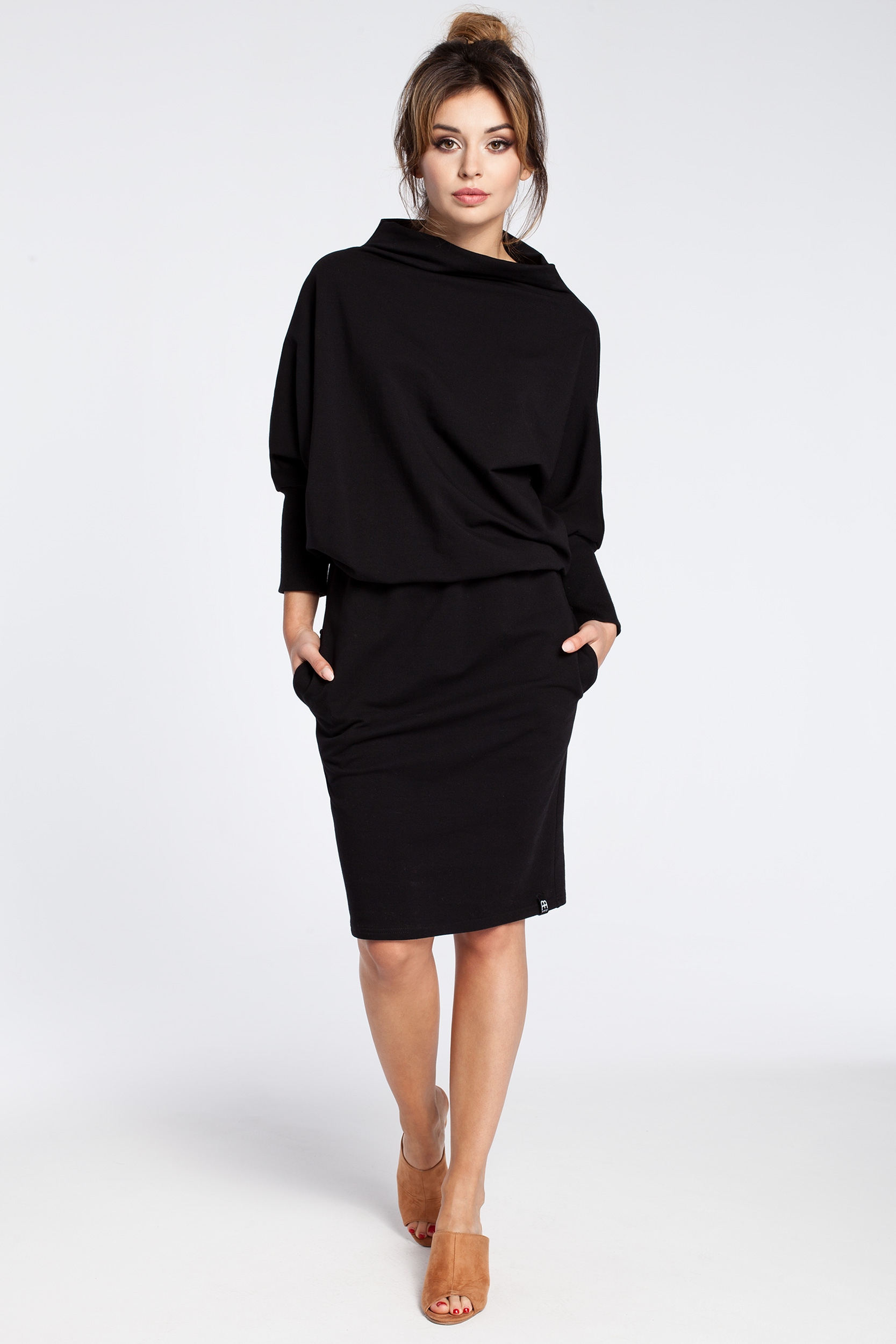 Šaty Na Podzim S Rukávy Kimono Černé 36/38 S/m