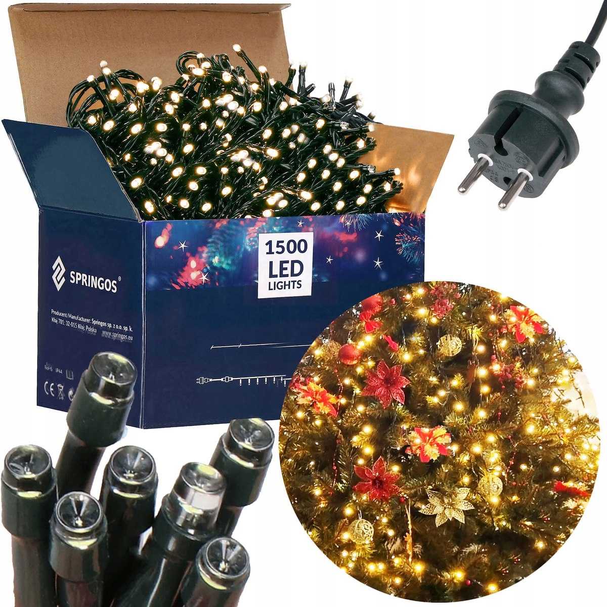 

Lampki Światełka Zewnętrzne 1500 Led 91m Grube