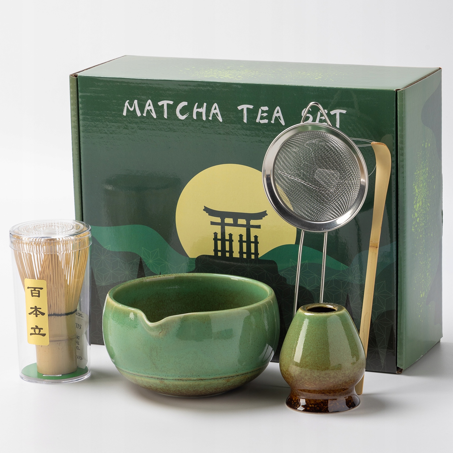Nekit Bambusowy Zestaw prezentowy do herbaty matcha czarka miotełka zielony