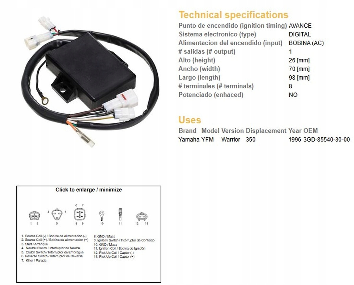Dze CDI Zapaľovací Modul Yamaha Yfm 350 Warrior '96 (OEM-3GD-85540-30-00)