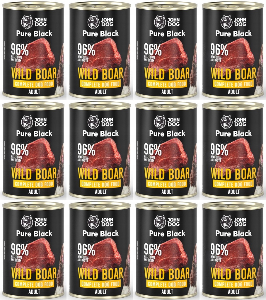 Levně John Dog Pure Black Adult Wild Boar 12 x 400 g Kompletní krmivo pro dospělé psy s divočákem