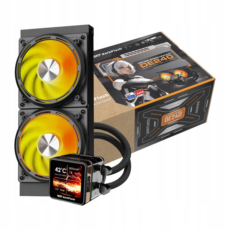 DarkFlash DE240 Chłodzenie Wodne do Procesora AM4 AM5 Lga 1700 1800 Pwm
