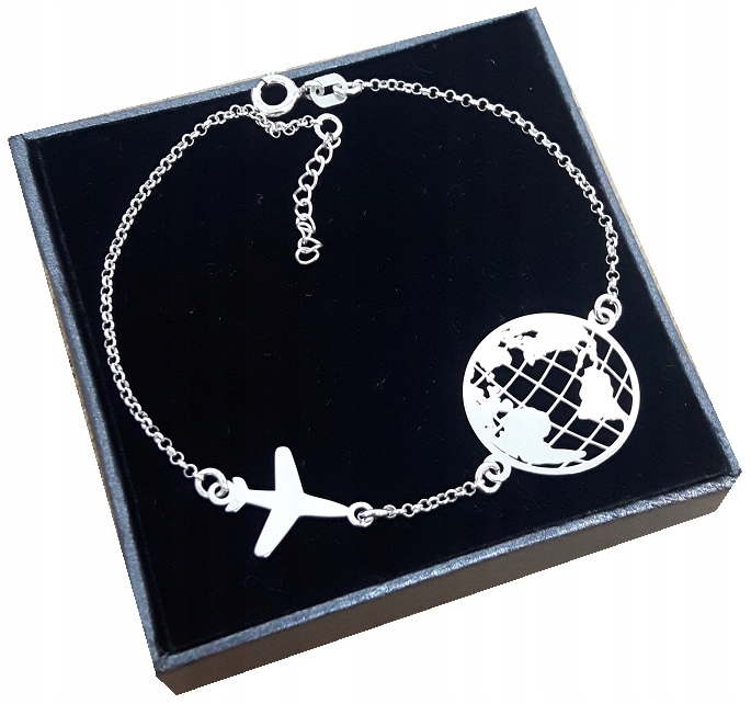 

Bransoletka samolot kula ziemska srebro 925 20 cm