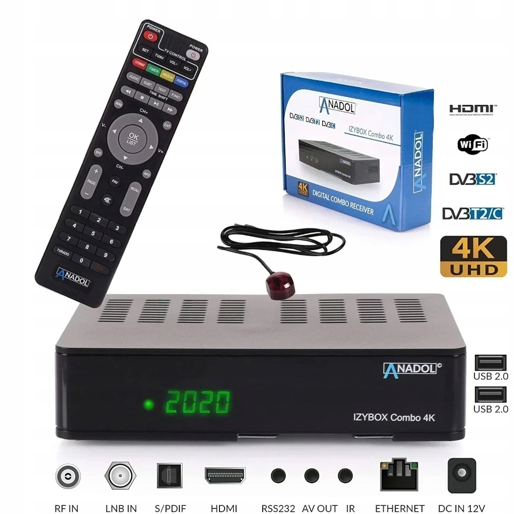 Tuner DVB-S2 i DVB-T2 Anadol IZYBOX Combo HD FULL 4K, odnowiony