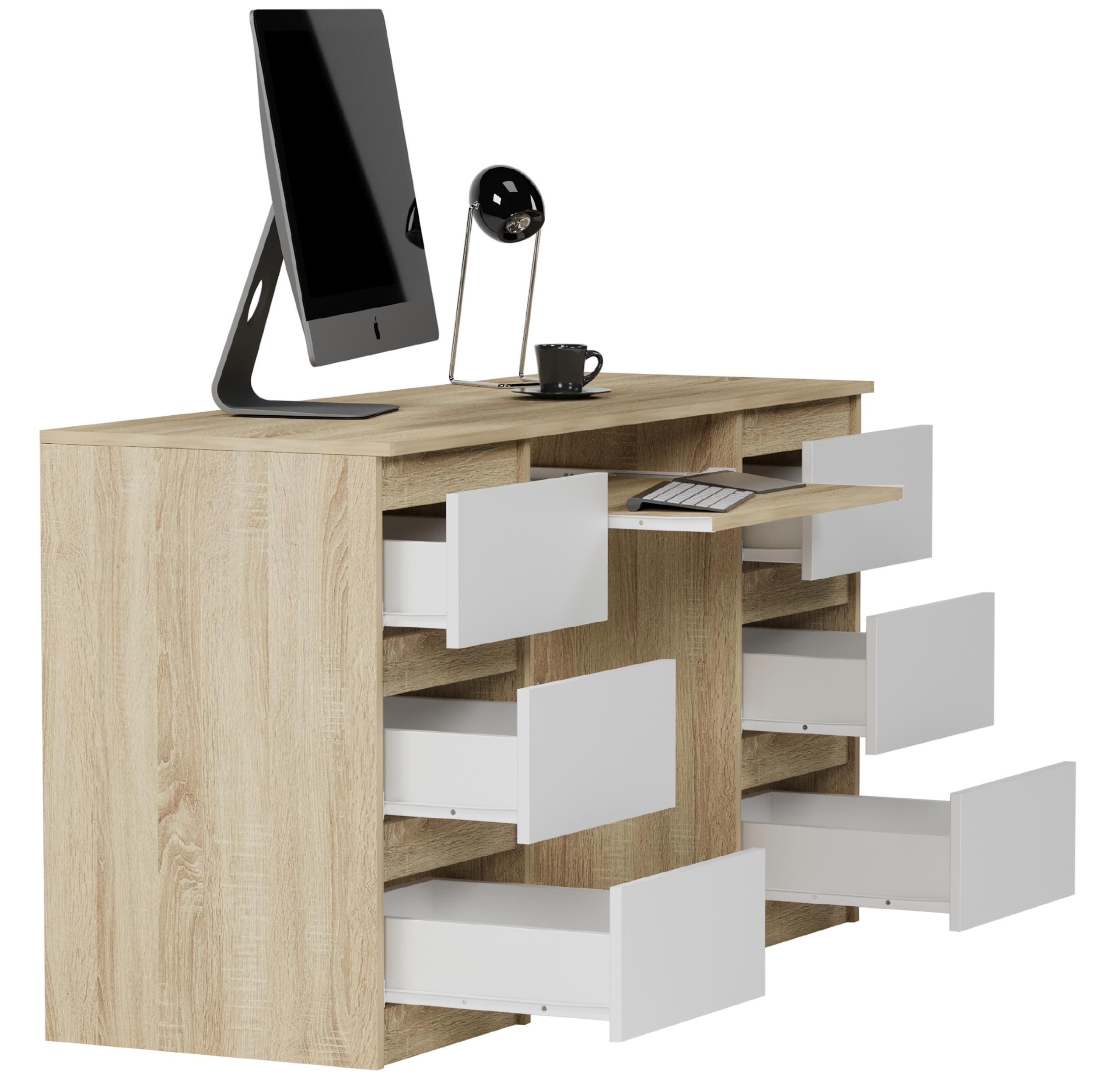 Meble Biurko komputerowe 6sz 135cm sonoma mix N32