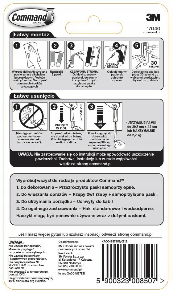 3M COMMAND Uniwersalny hak do obrazów 2,2kg 17047 Marka Command