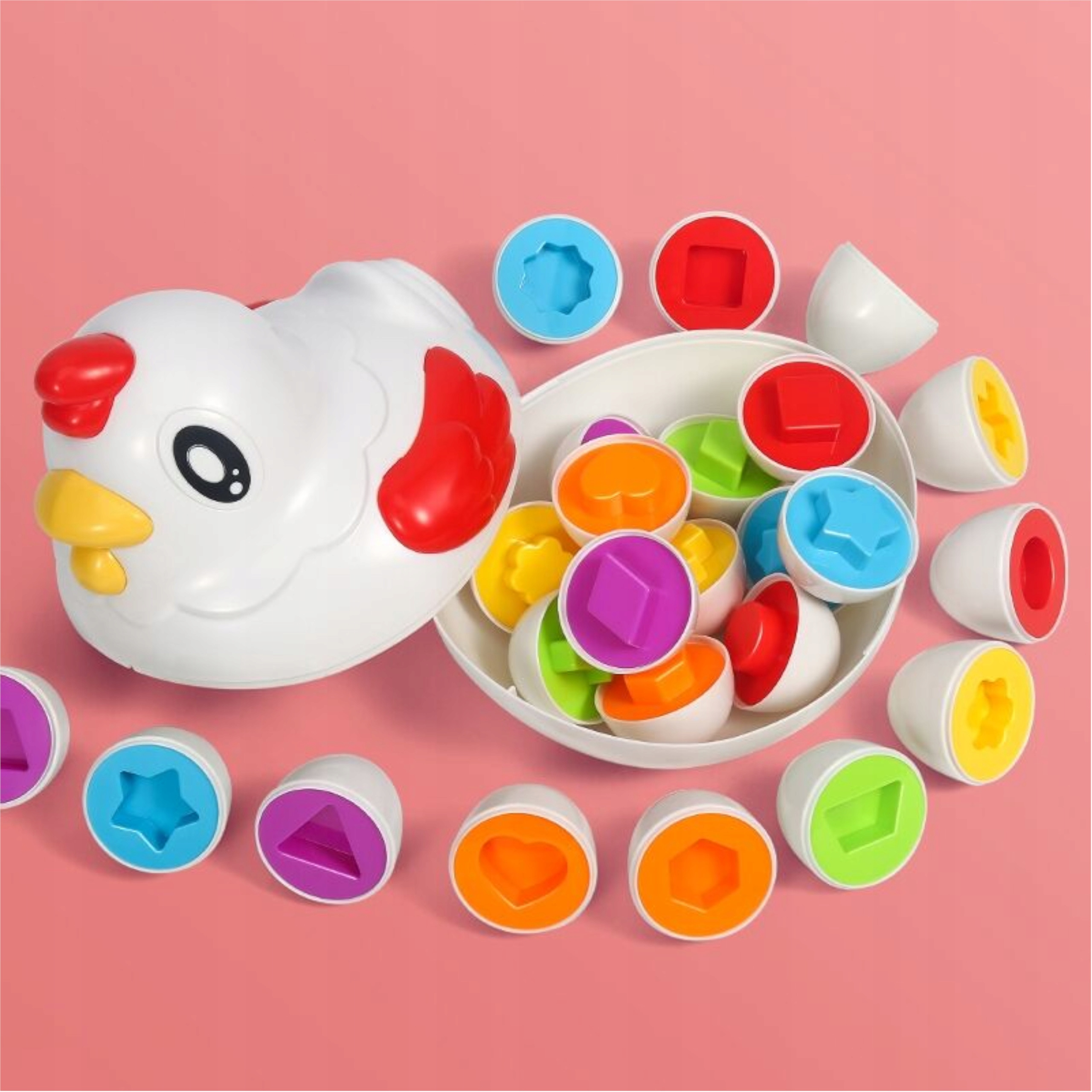 Układanka sorter jajka Montessori kolory DF18 Kolor dominujący biel