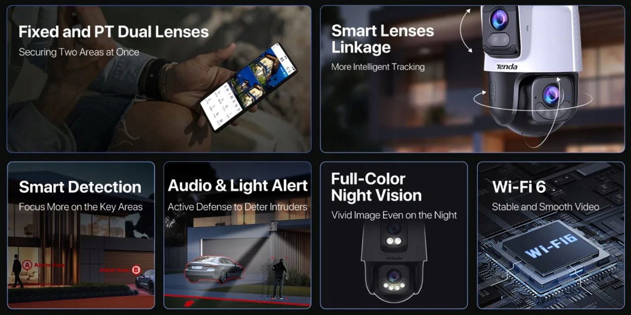 Tenda RH9-WCA Venkovní otočná Dual Lens IP65 Wi-Fi 6 MPx kamera