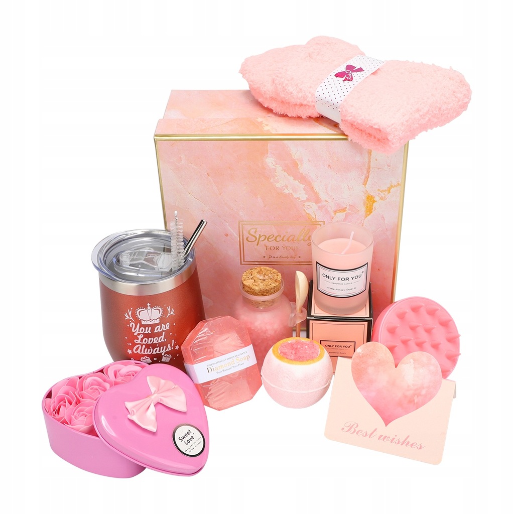 Levně Dárková Sada Koš Dárek Pro Ženu Velké Svíčky Koule Do Koupele Spa