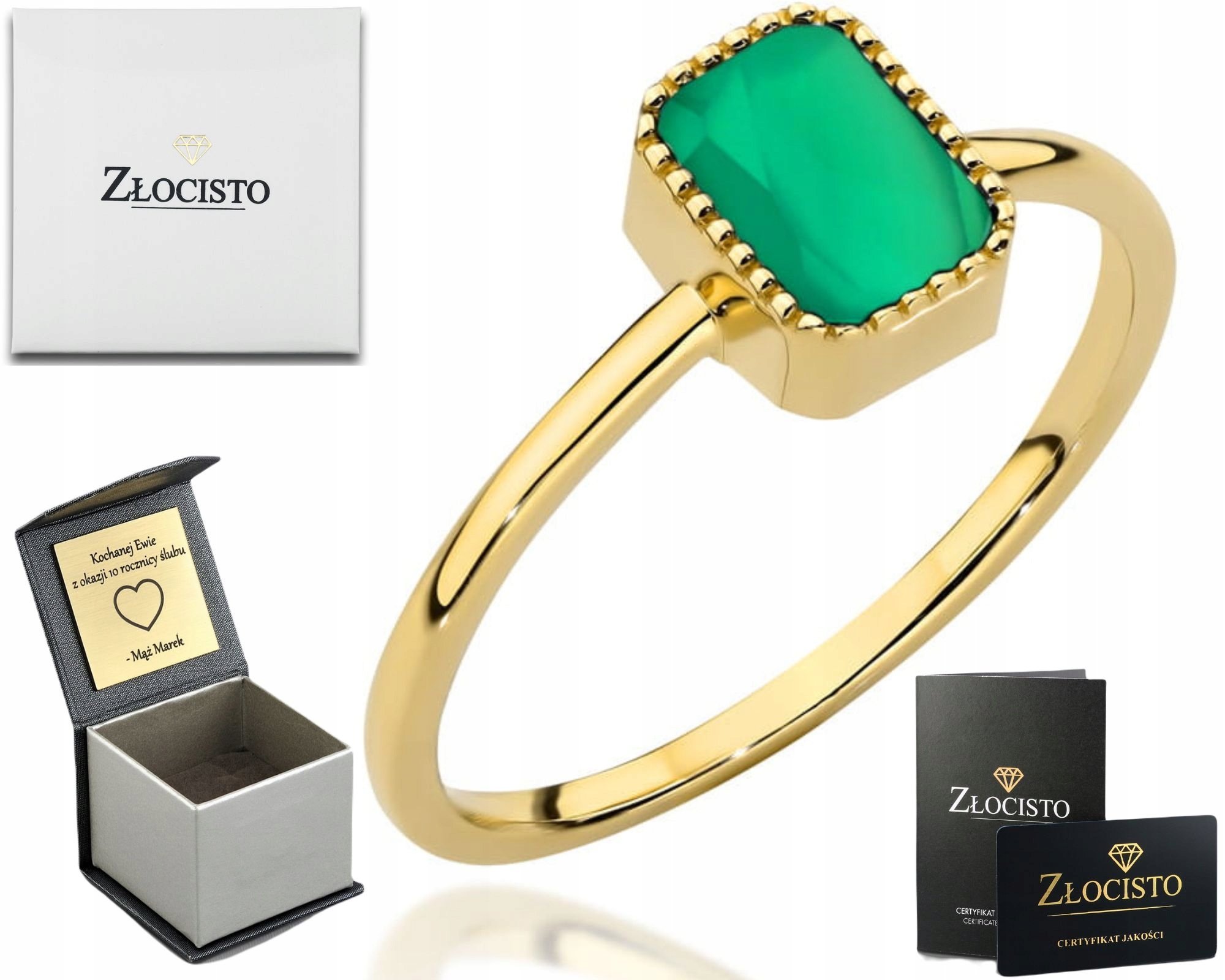 Prstýnek Prsten Se Zeleným Zlato Ryzost Dárek Do 14K Gravírování 585