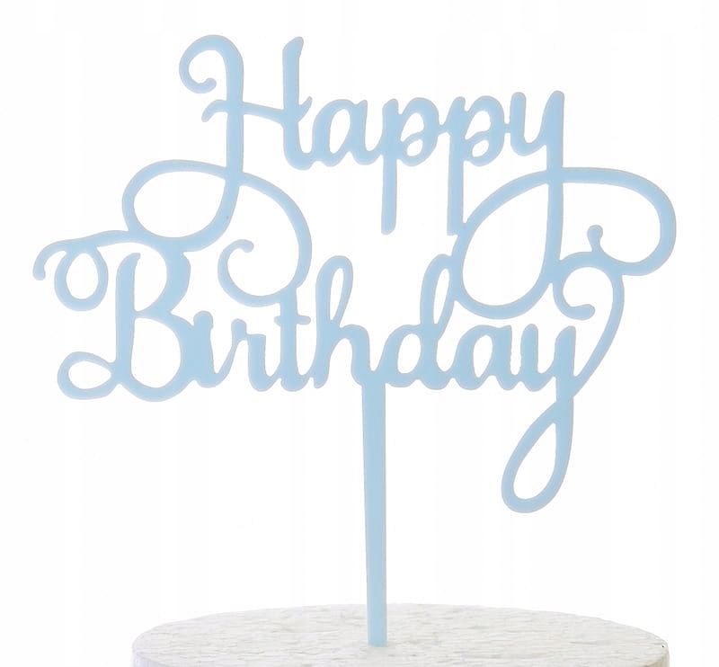 

Topper akrylowy Happy Birthday błękitny