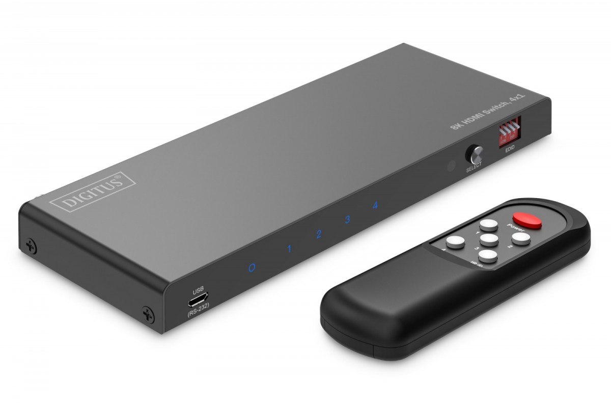 Digitus Przełącznik Switch Hdmi 4x1, 8K/60Hz (4:4:4) z Hdr, 48 Gbps, Hdcp