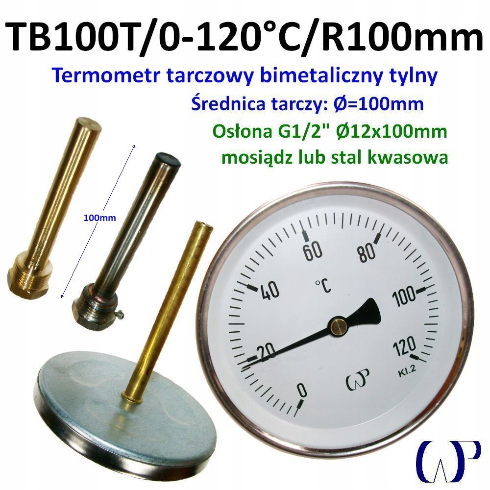 Bimetalový teploměr TB100T/0-120°C/R100 kyselá krytka G1/2" 12x100 mm