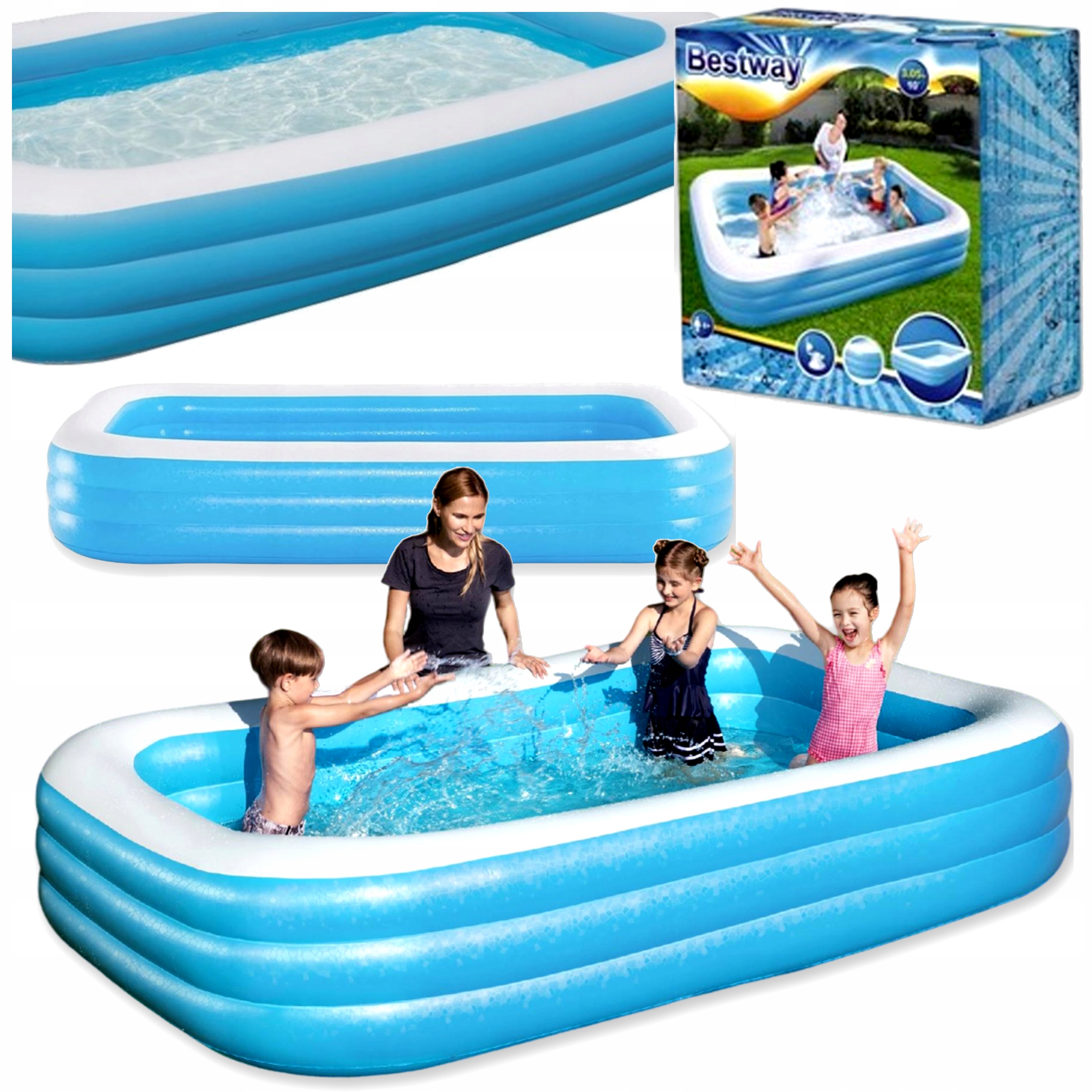 Basen ogrodowy dla dzieci dmuchany prostokątny 305x183 cm łatka 2025r.