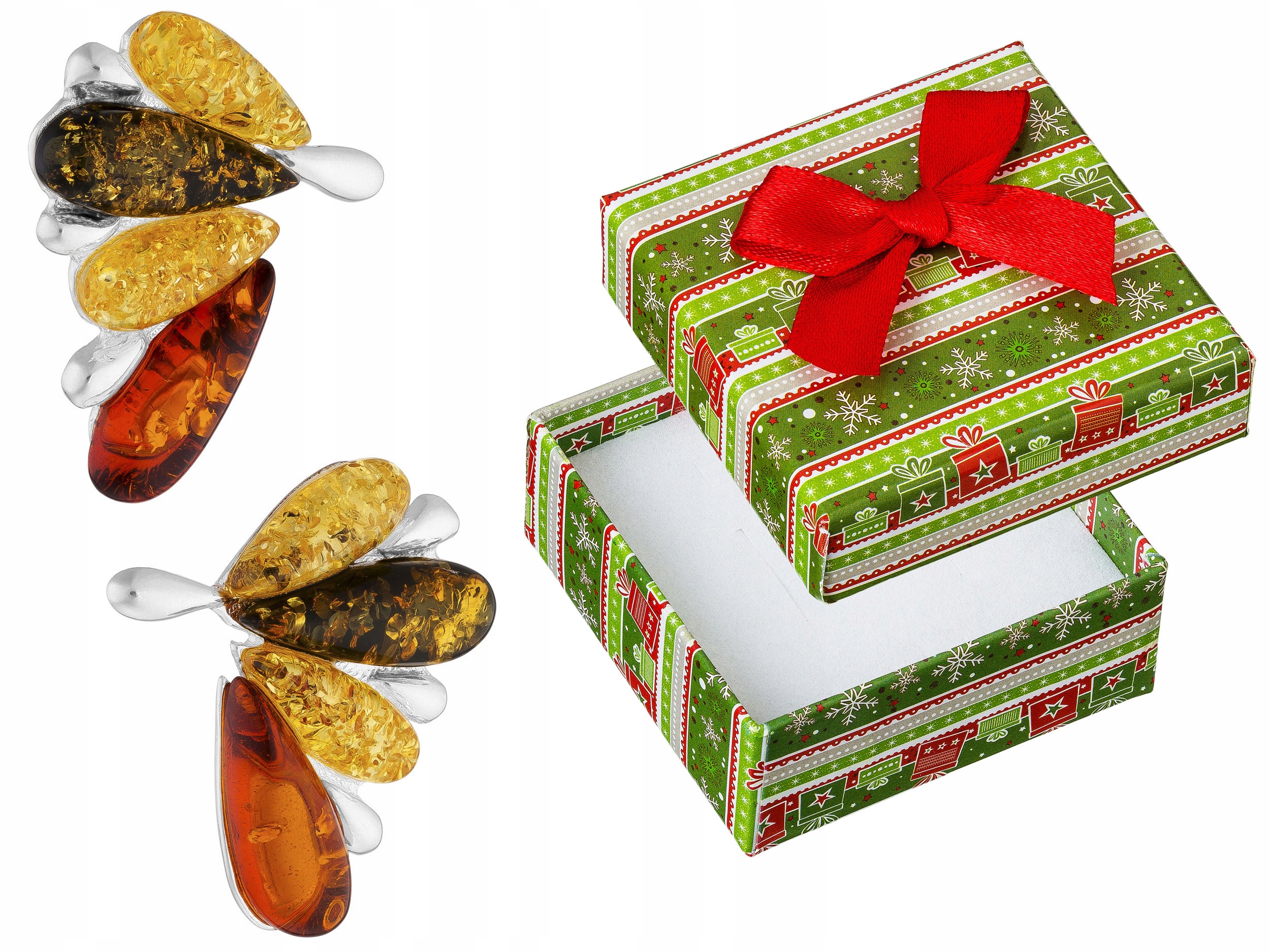 Stříbrné Náušnice Šrouby s jantarem Barevné Křídla Tužka Stříbro 925