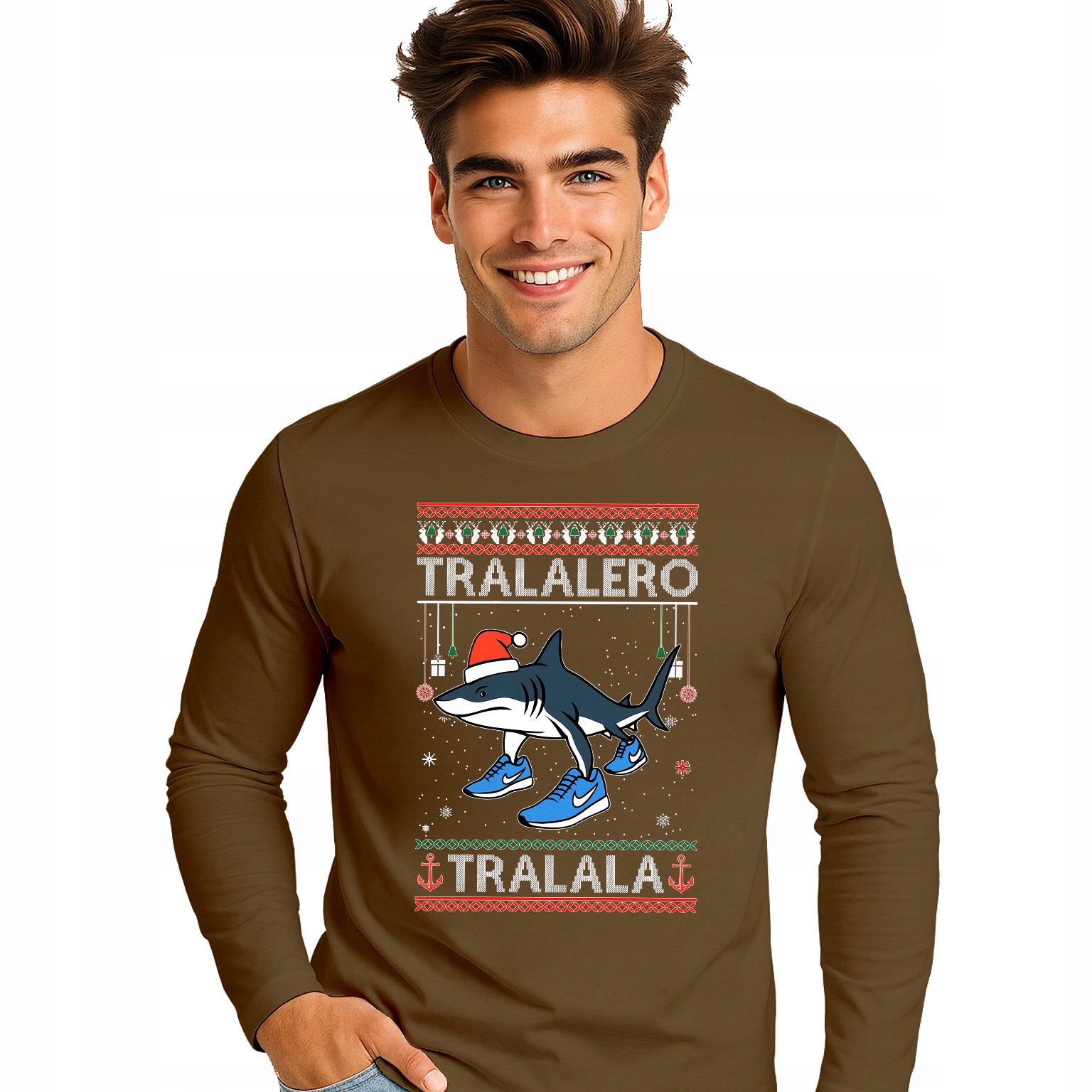 Pánská Vánoční Košile Brain Rot Tralalero Longsleeve Dárek K Vánocům XL