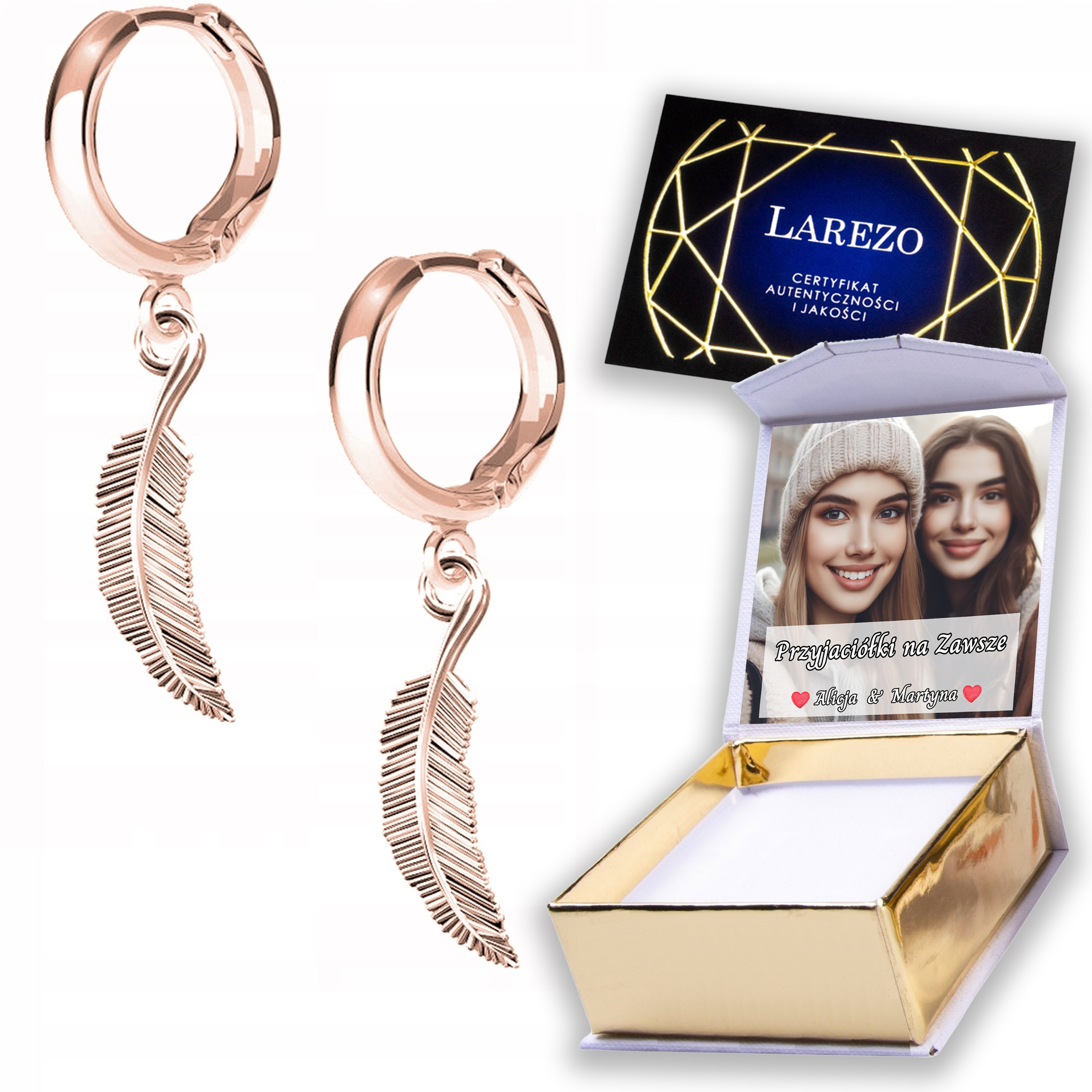 Náušnice Pozlacené 925 Ozdobné peří Pírka s peřím List Potisk