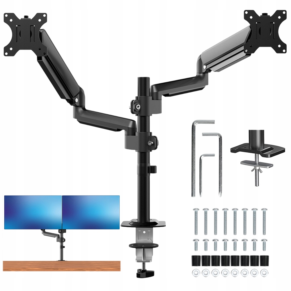 Ocel Dvojité Rameno Univerzální Stolní Držák Pro Dva Monitory 13-32" Vesa