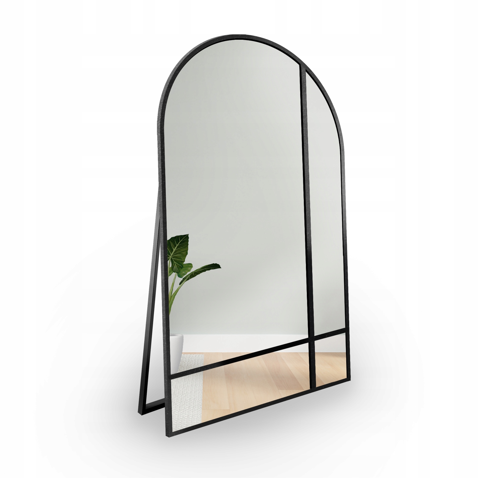 Zrcadlo polooválné Lofti a stojící v černém rámu Mdf 60x170