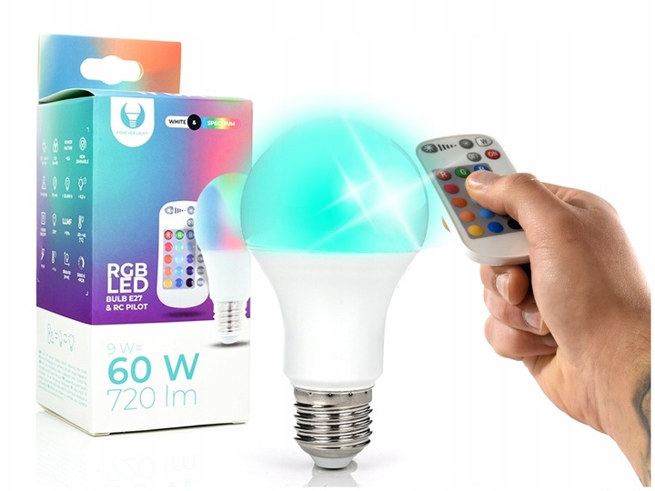 NASTROJOWA ŻARÓWKA E27 LED RGB ZMIENIAJĄCA KOLORY DO SYPIALNI Jasność 720 lm