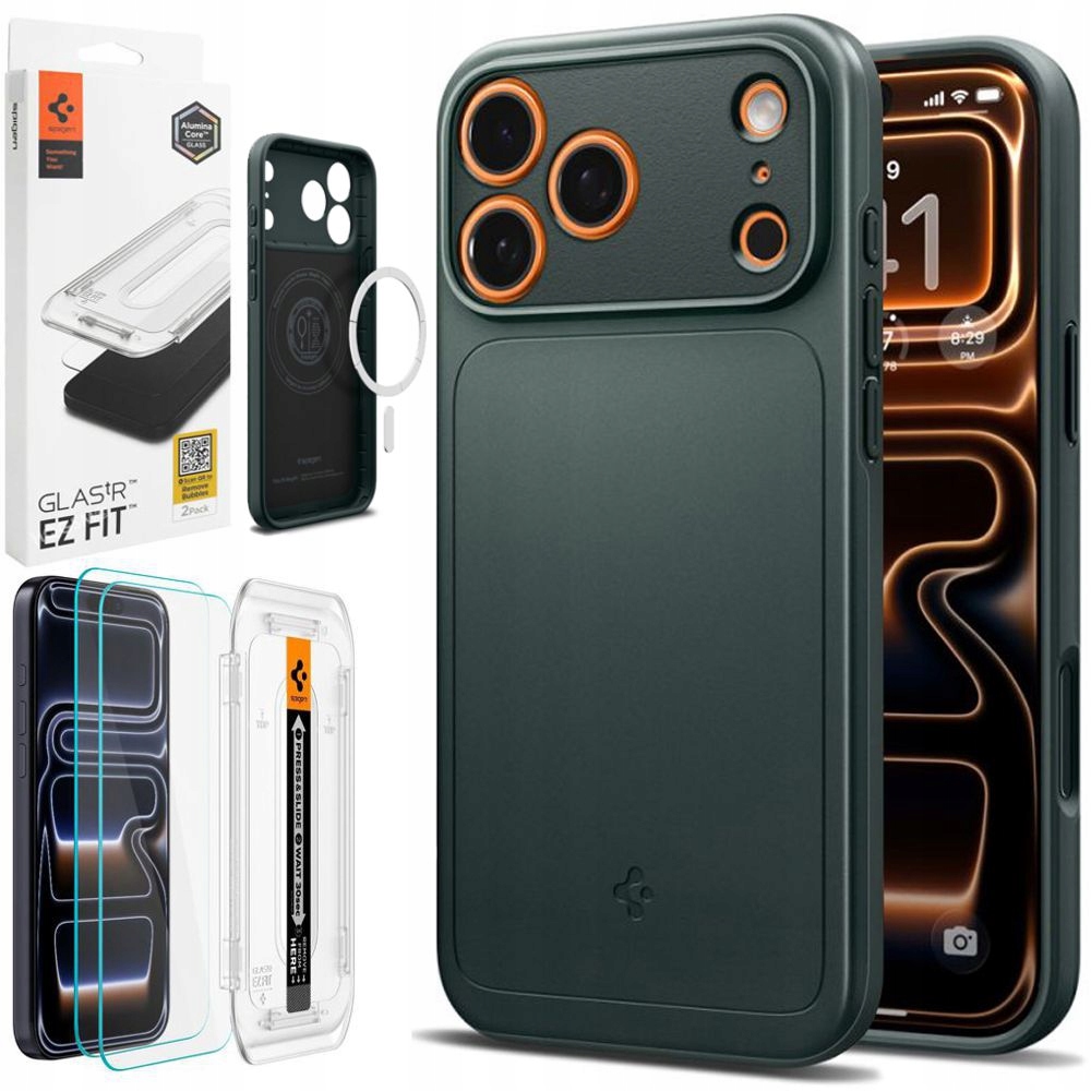 Pouzdro Spigen Pouzdro Thin Fit MagSafe Green 2x Sklo pro Apple iPhone 17 Pro