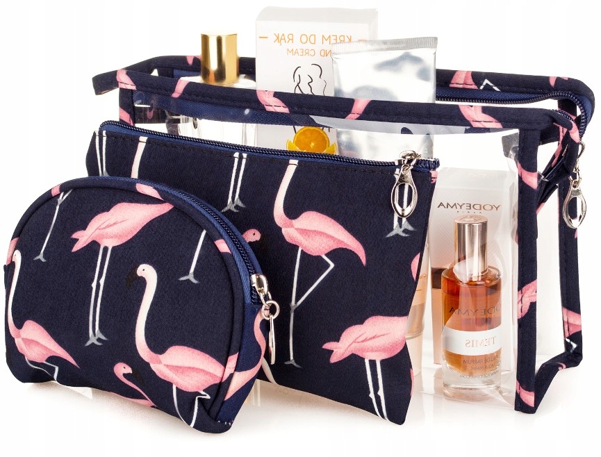 Zestaw Organizer Kosmetyczka Przezroczysta flamingi 3szt granatowa Płeć uniseks