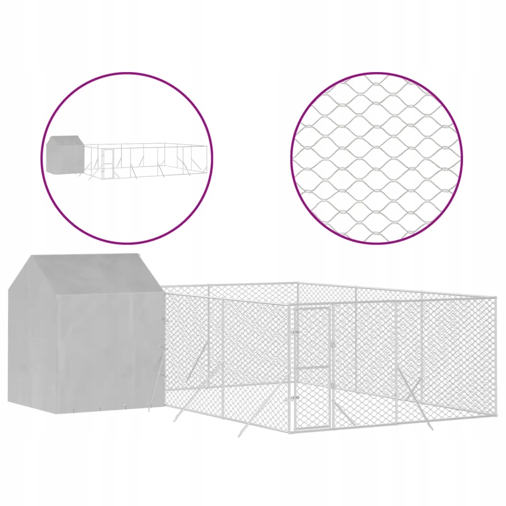 Levně Kotec pro psa se střechou, stříbrná, 6x6x2,5 m, ocel