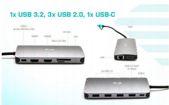 Stacja dokująca USB 3.0/USB-C/Thunderbolt 3x Liczba portów 1