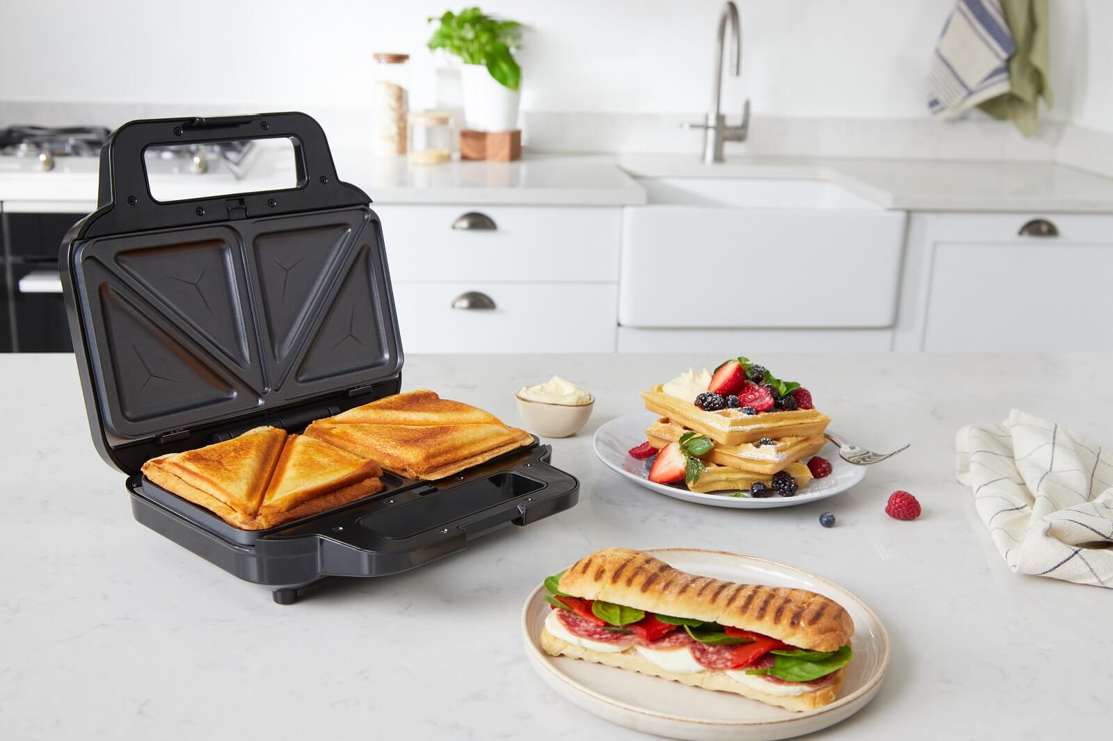 BREVILLE 3w1 Opiekacz Gofrownica Panini Czarny Stal Nierdzewna — miniatura 10