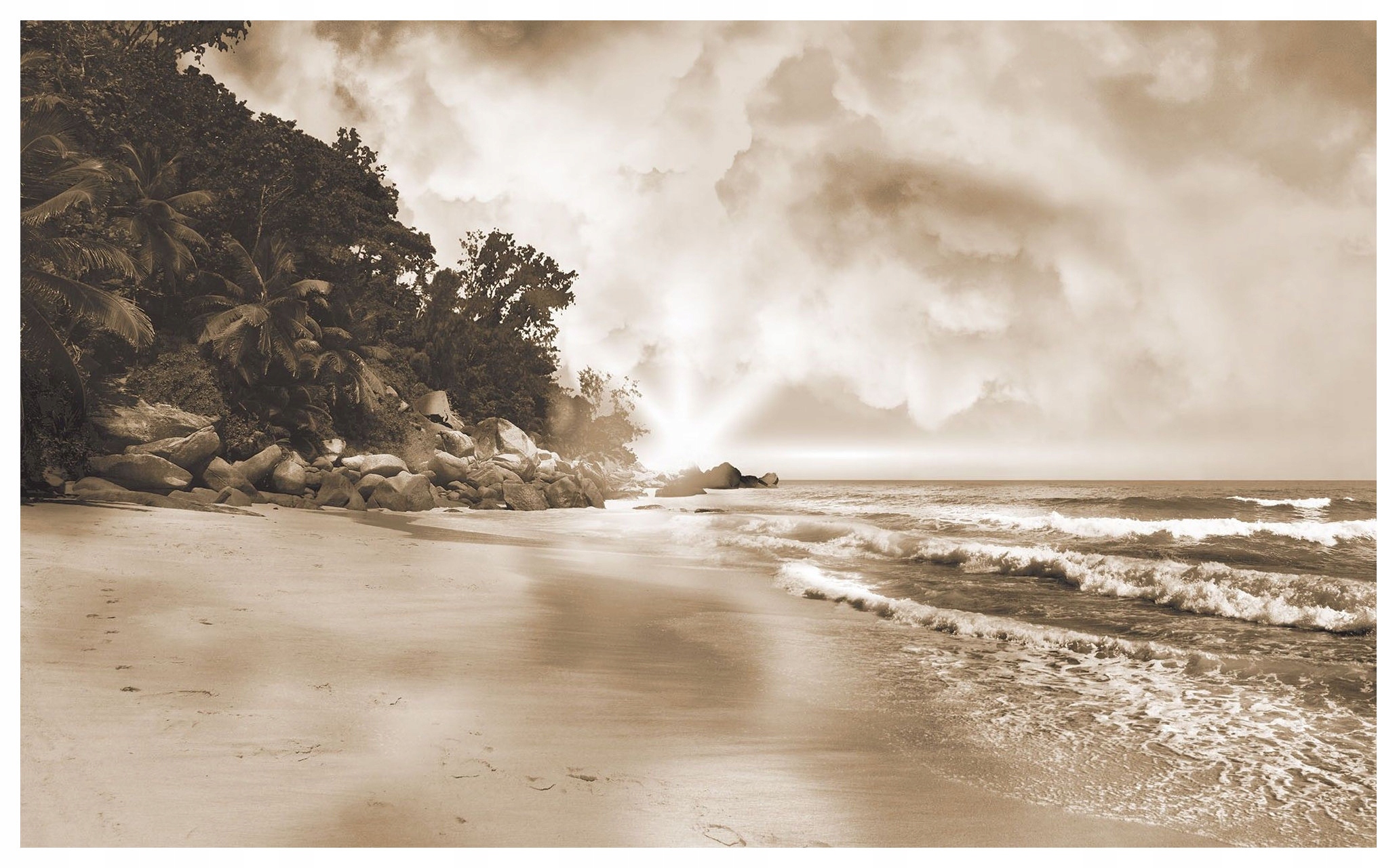 Vliesová fototapeta Pláž Sepia Palmy Oceán Relax 350x250 lepidlo