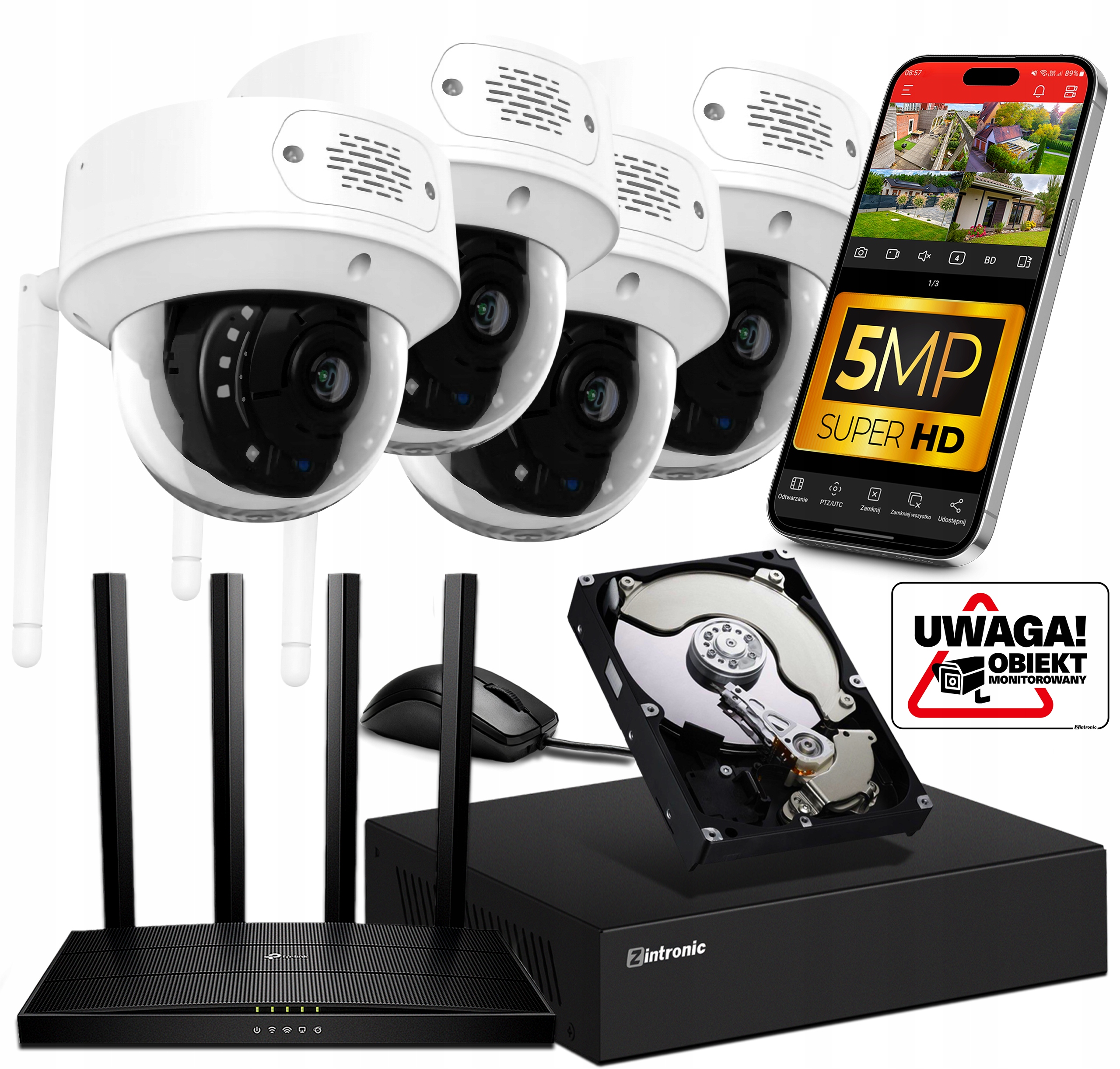 Sada Monitorování 4 kamer K5 Ip WiFi 5MPx 3xZOOM, Audio+aplikace