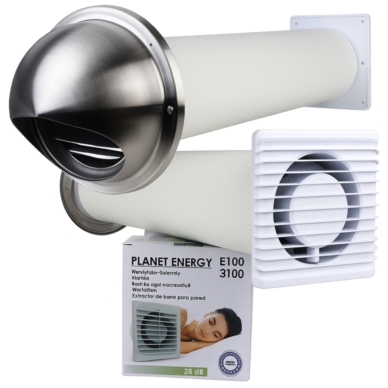 Zestaw wentylacyjny przez ścianę 100 Wywietrznik Ścienny Wentylator Wyciąg