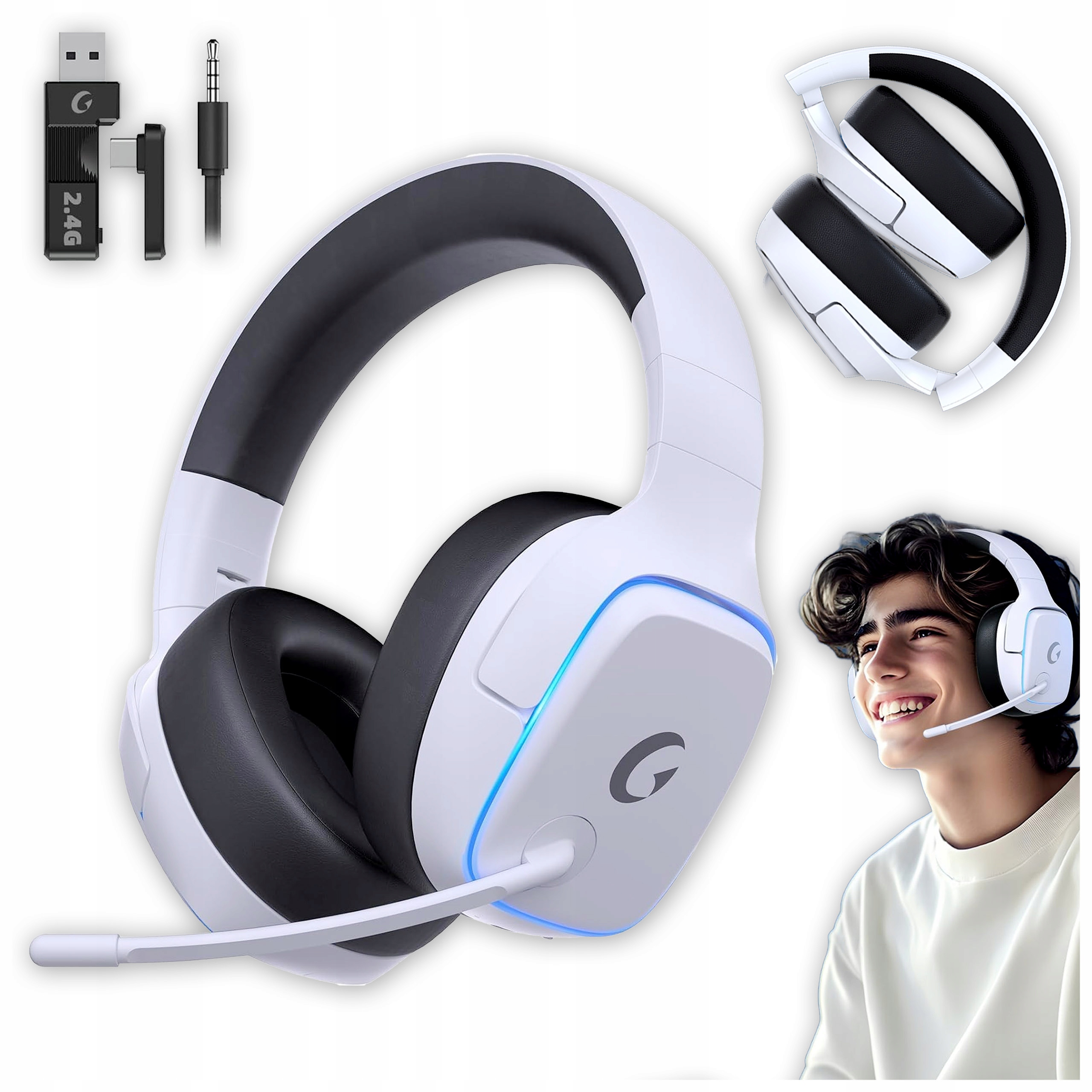 Słuchawki Gamingowe Bezprzewodowe 7.1 Nauszne Pc PS4 PS5 Mikrofon Bluetooth