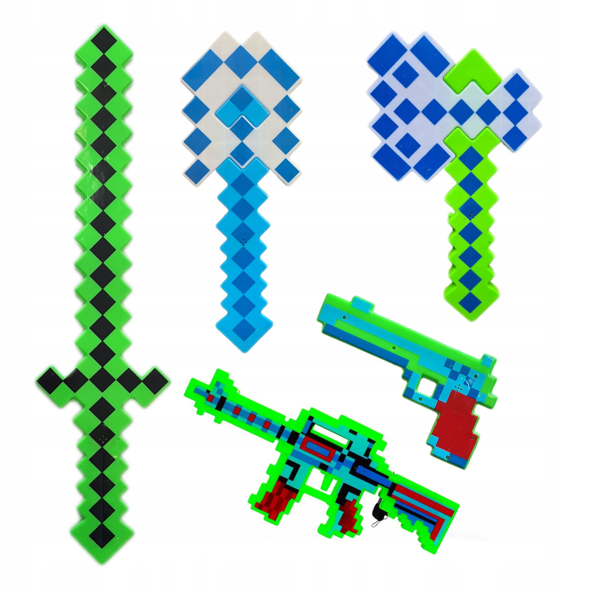 ZESTAW MINECRAFT 5w1 MIECZ PISTOLET KARABIN TOPÓR ŁOPATA ZABAWKA DLA DZIECI