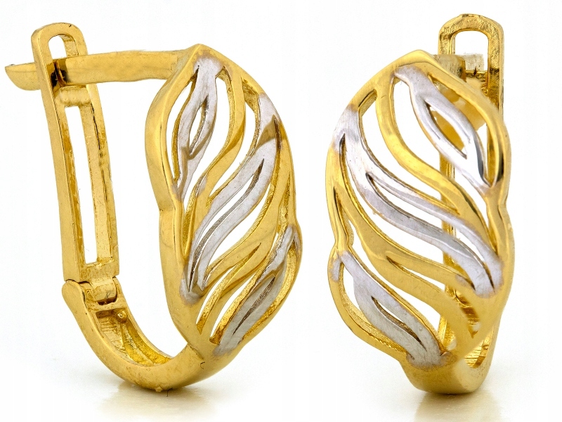 Náušnice zlaté dvoubarevné 585 oválný tvar s anglickým ažurovým zapínáním