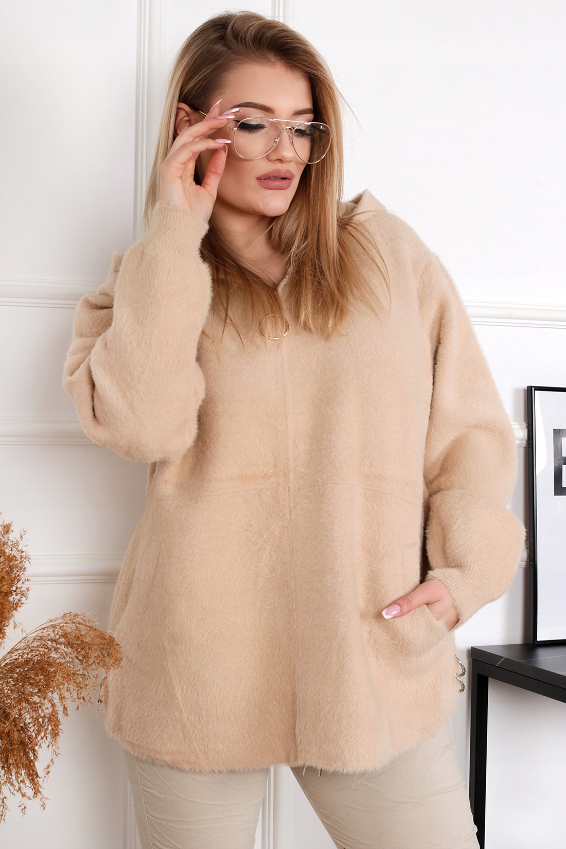 KURTKA BLUZA SWETER ALPAKA PLUS SIZE CAMELOWY 2139 Marka inna