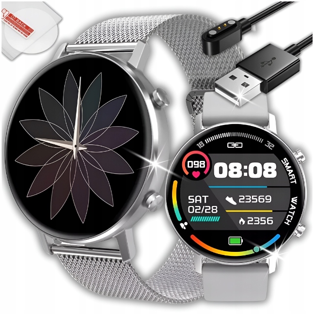 Chytré Hodinky Dámské Hodinky Polština Puls, Tepová Frekvence, Tlak, Kroky, 2 Řemínky Sklo