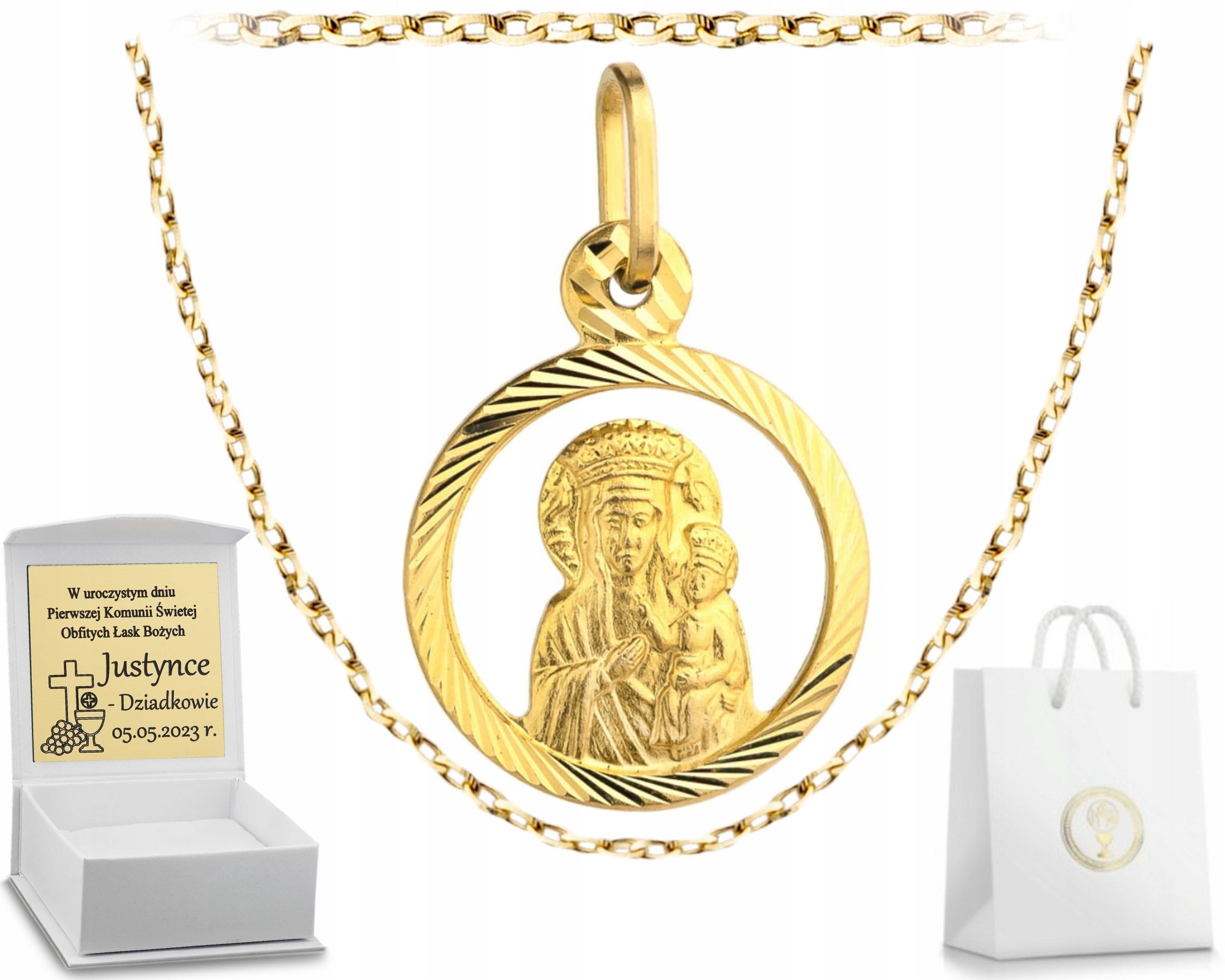 Zlatý Řetízek S Medailonem Matka Boží Na Přijímání Pro Dívku 585