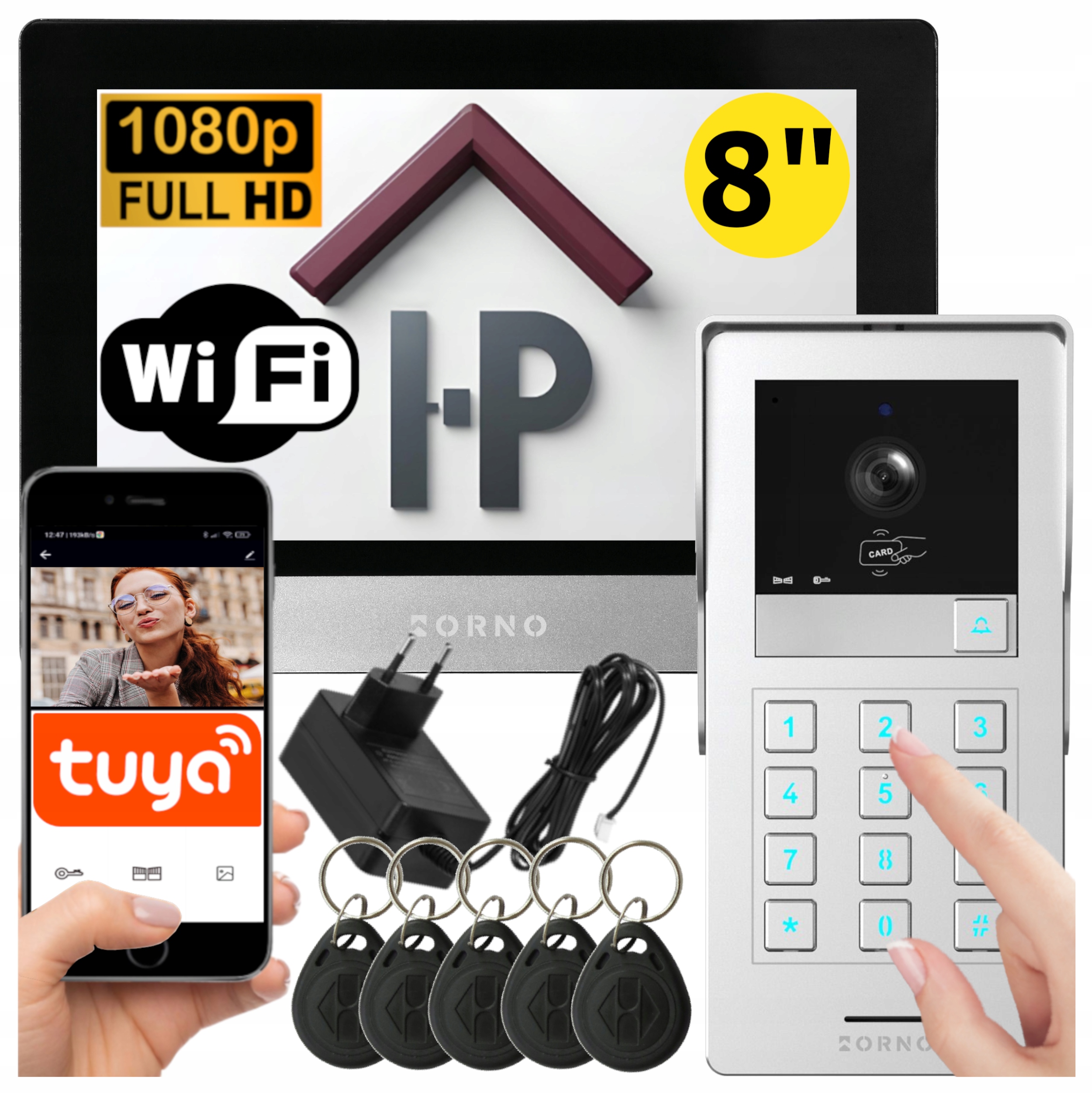 Wideodomofon Wifi Tuya z Szyfratorem na Kod Brelok Full Hd Aplikacja 2-ŻYŁ