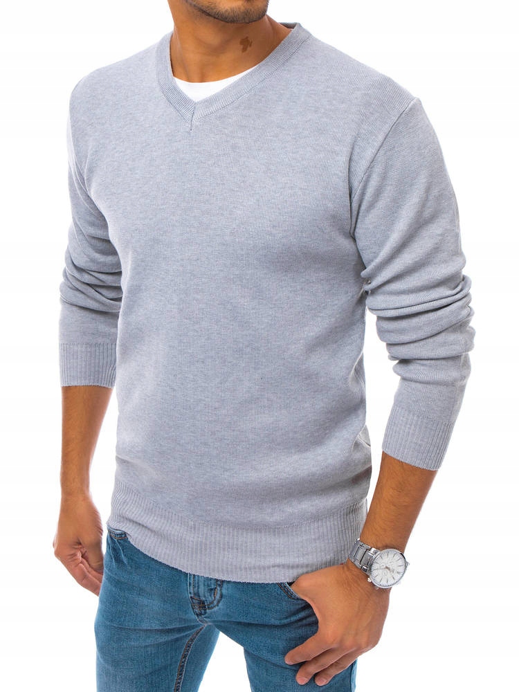 

Sweter Męski Gładki W Serek Szary roz. M