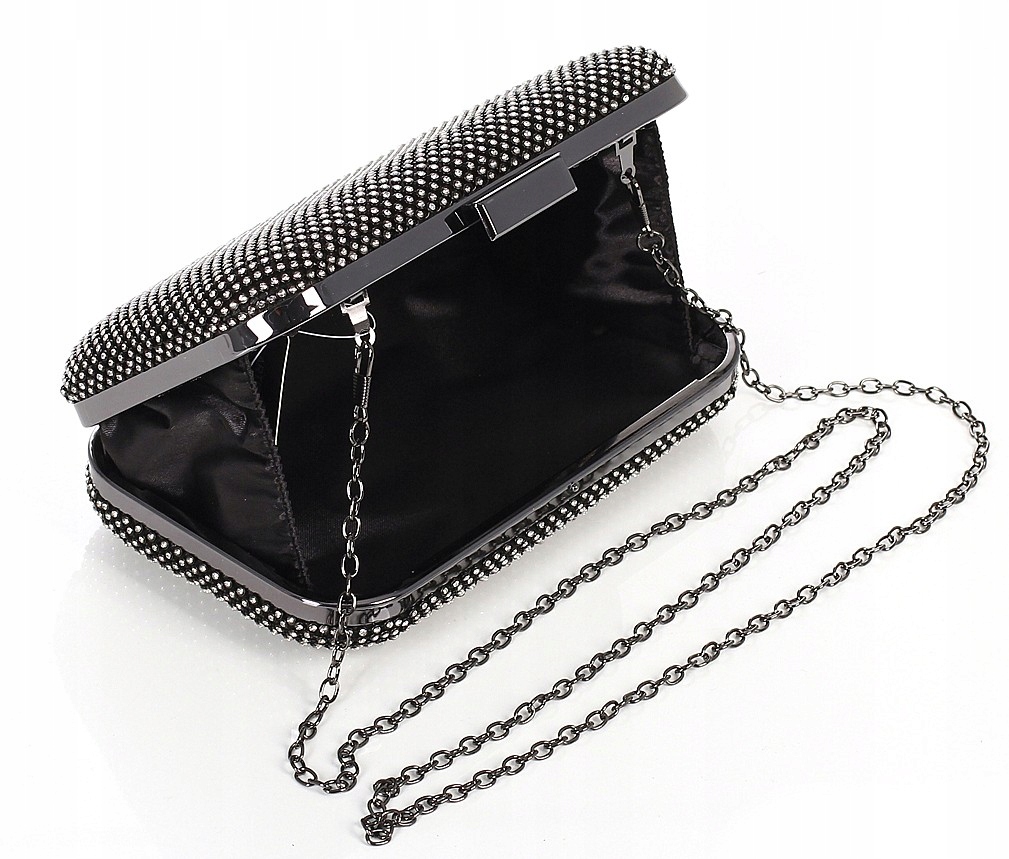 Czarna zgrabna błyszcząca Kopertówka PUZDERKO na łańcuszku Kolekcja 2024