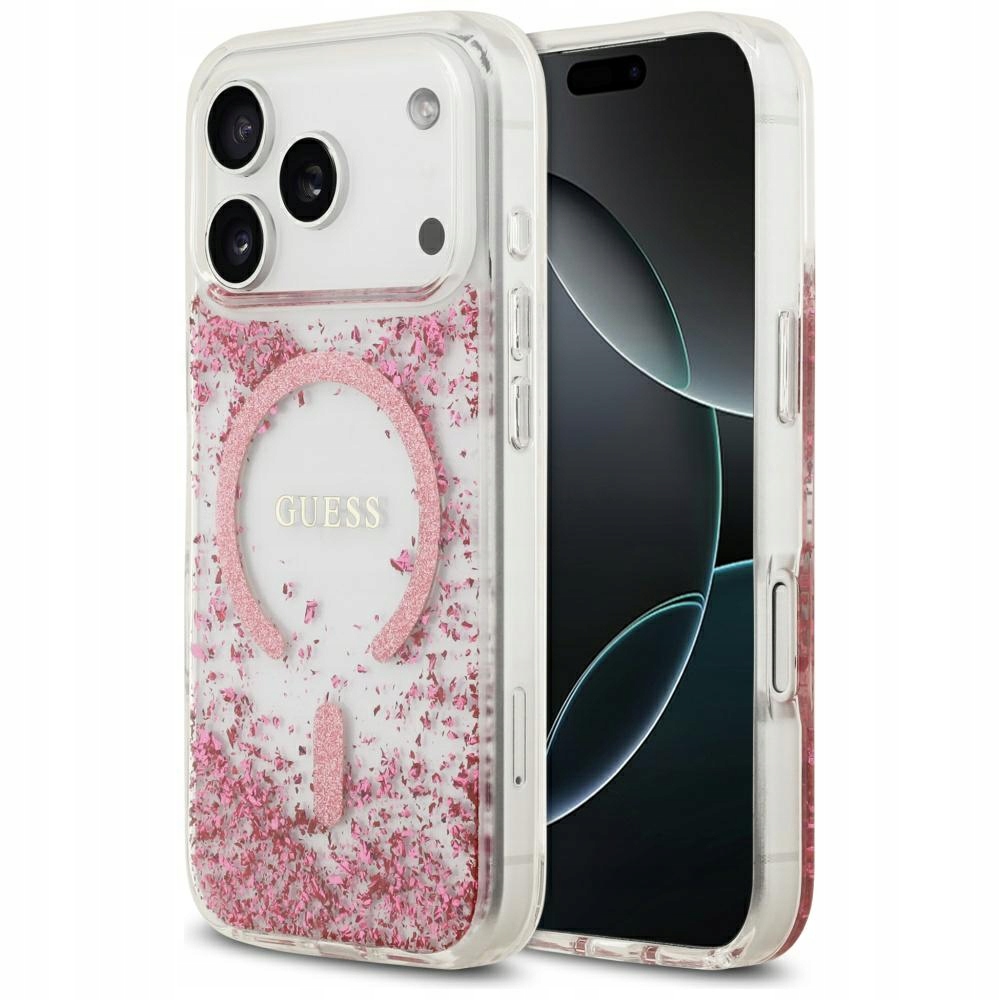 Pouzdro Guess Resin Glitter MagSafe pro iPhone 17 Pro růžové